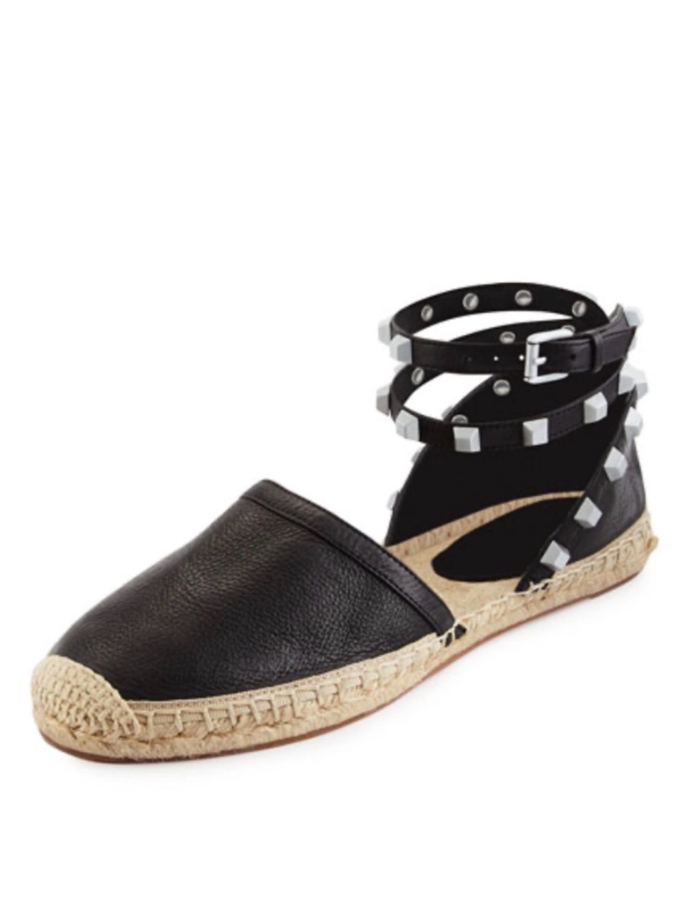 Rebecca Minkoff Black Studded Ankle-Wrap Espadrilles